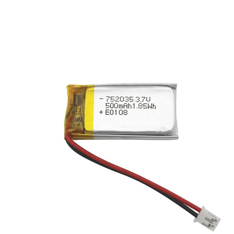 3.7v 500mAh lithium ion polymer battery pack 752035 | MOQ 1000